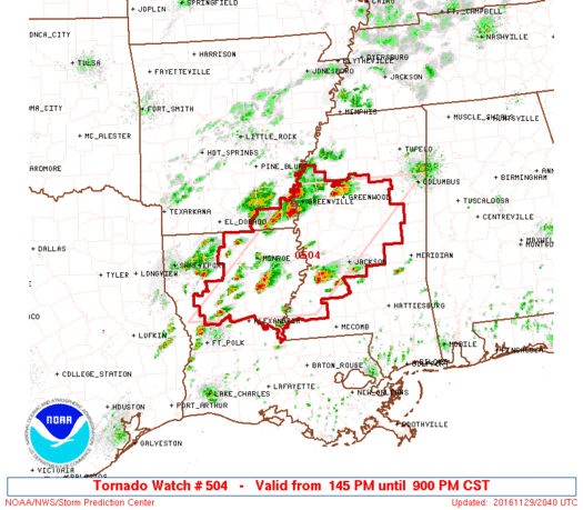 Tornado Watch Issued For Parts of Louisiana, Mississippi Until 9:00PM CST