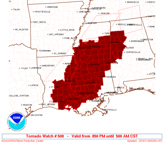 Tornado Watch Issued for Southern, Eastern Louisiana and Central ...