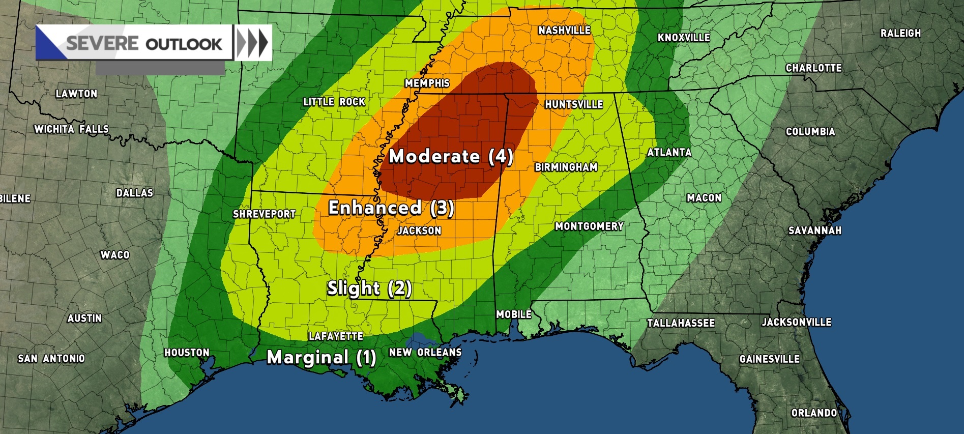 Potential for Strong, Long-Track Tornadoes in North and Central Mississippi, Northwest ...1895 x 853