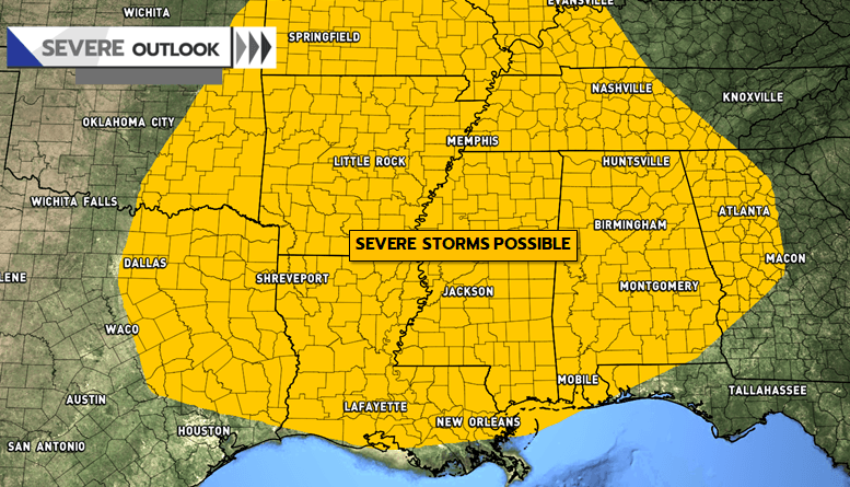 Severe Storms Possible From East Texas into the Southeast This Weekend