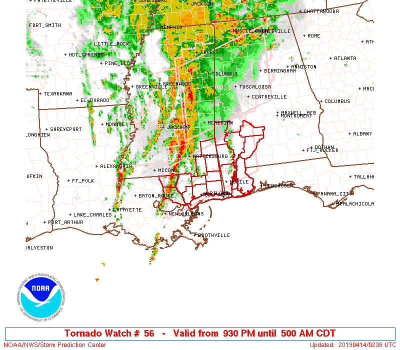 New Tornado Watch Issued for Parts of Louisiana, Mississippi, Alabama