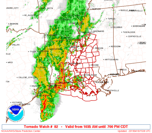 Tornado Watch Issued for Parts of Louisiana and Mississippi