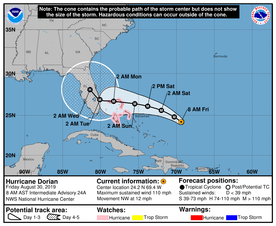 Dorian Nearing Major Hurricane Strength; Forecast to be a Category 4 at ...