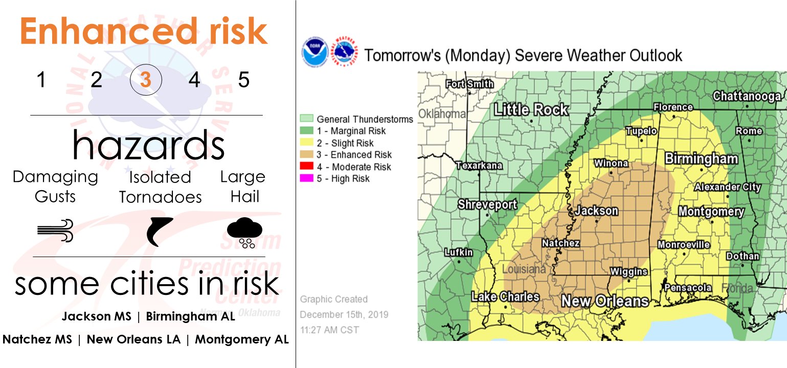 Enhanced Risk for Severe Weather for Parts of Louisiana, Mississippi ...