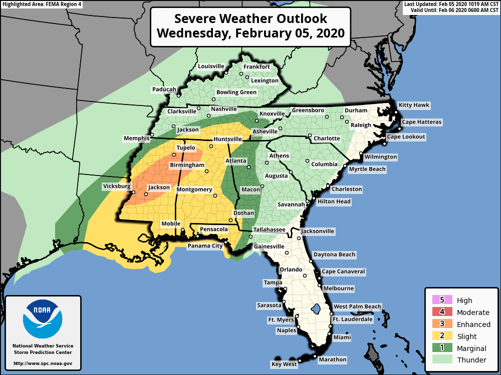 Parts of Mississippi, Alabama Upgraded to Enhanced Risk for Severe Weather