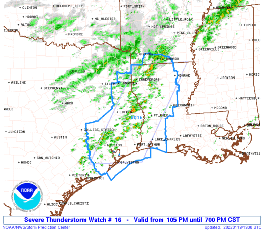 SEVERE THUNDERSTORM WATCH Issued for Parts of TX, LA, and AR