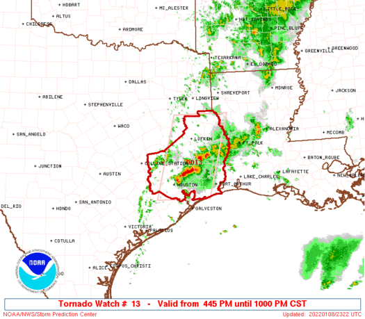 Tornado Watch Issued for Portions of Southeast Texas