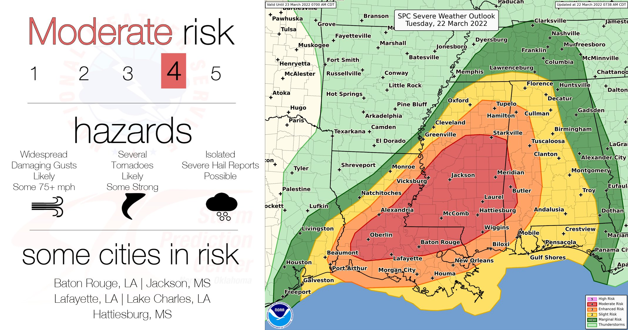 Today's Moderate (Level 4 out of 5) Risk Area for Severe Weather Expanded
