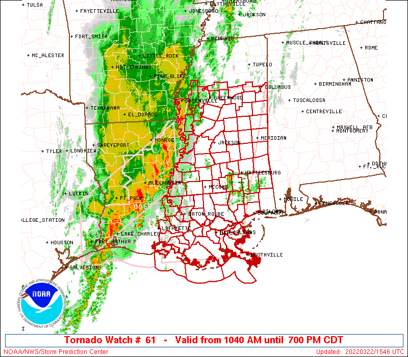 TORNADO WATCH Issued for Parts of Louisiana and Mississippi